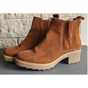 Brantano Slip On Chunky Heel Leather Boots, Flexible Ankle , Womens Sz 8